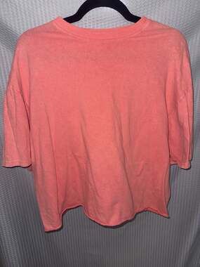 ANTISTAR XL Oversized Cropped Raw Hem Cotton T-Shirt in Coral